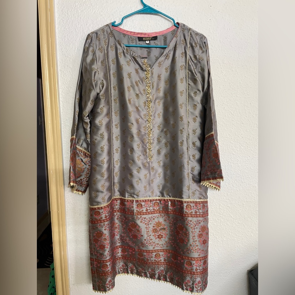Silk Gray pakistani indian style kurti dress for party ,formal wear medium size